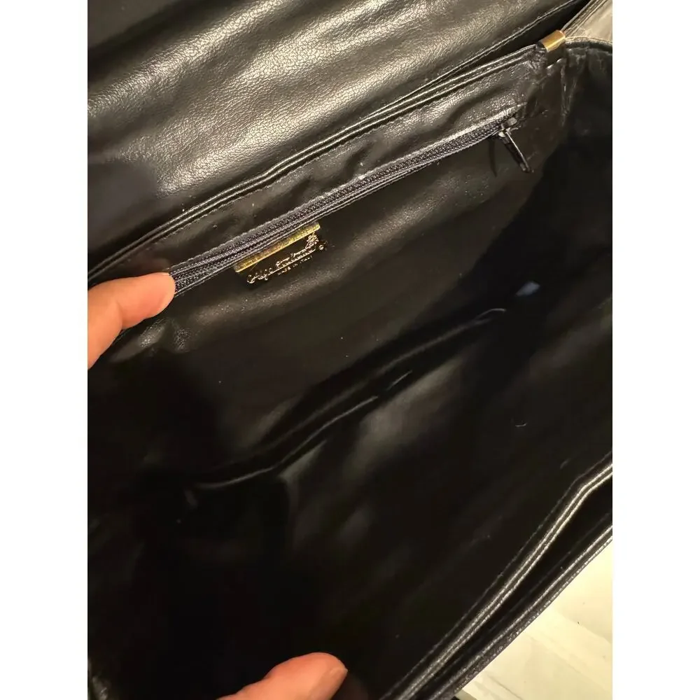 Vintage 1980s 1990s Algo Italiano Black Leather Top Handle Shoulder Bag